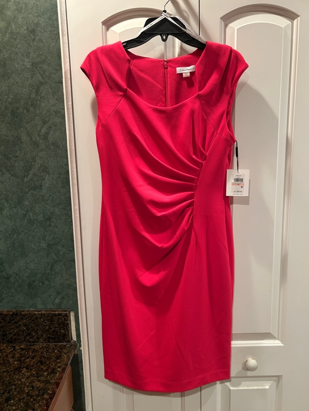 Calvin Klein Bright Pink Ruched Midi Dress